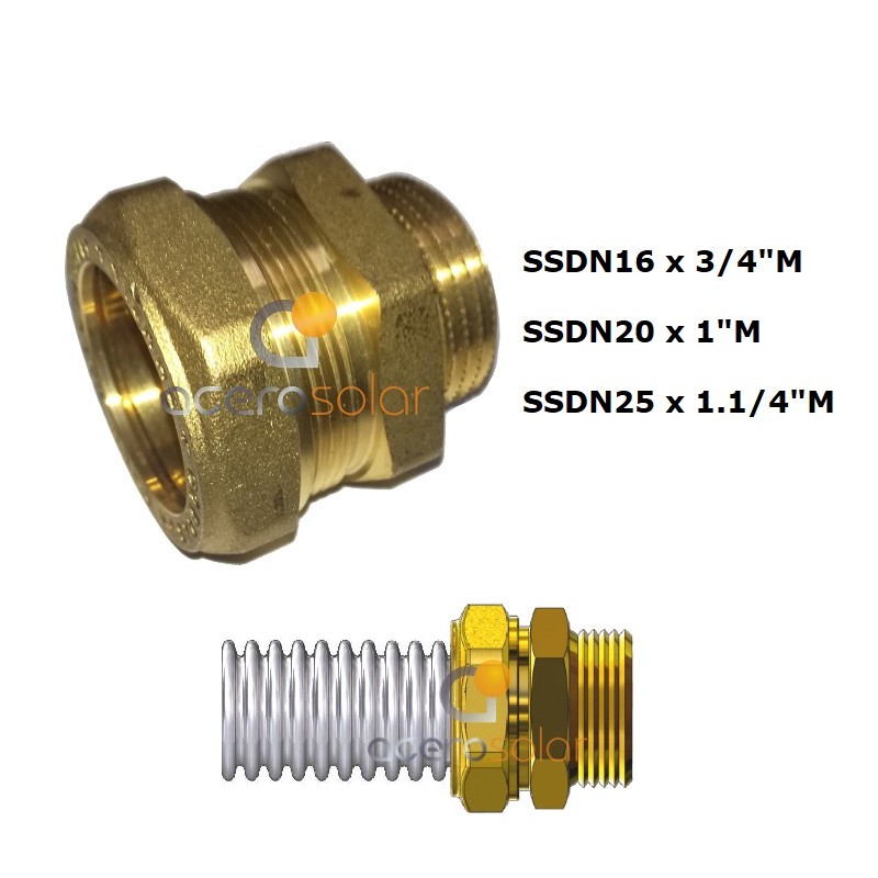 Machón doble rosca GAS/BSP de asiento plano de 1/2"